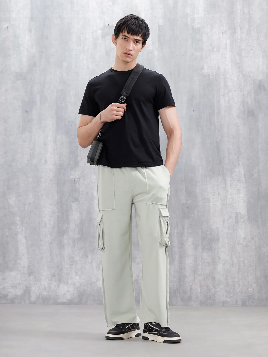 Casual Raw Edged Cargo Pants For Men | Light Green - Image 2