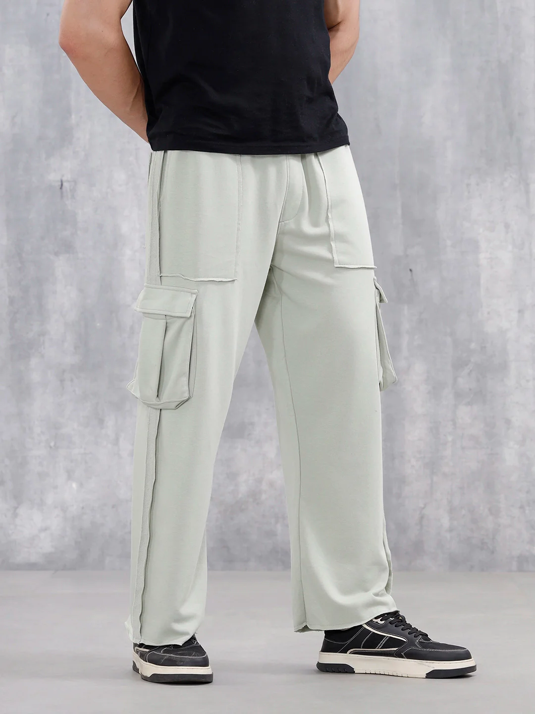 Casual Raw Edged Cargo Pants For Men | Light Green - Image 4