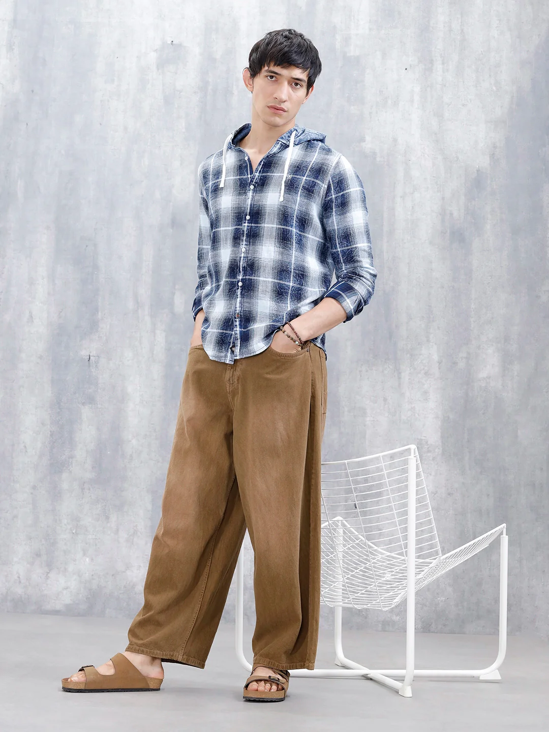 Casual Slim Fit Shadow Checkered Pattern Shirt  | Navy Blue - Image 3