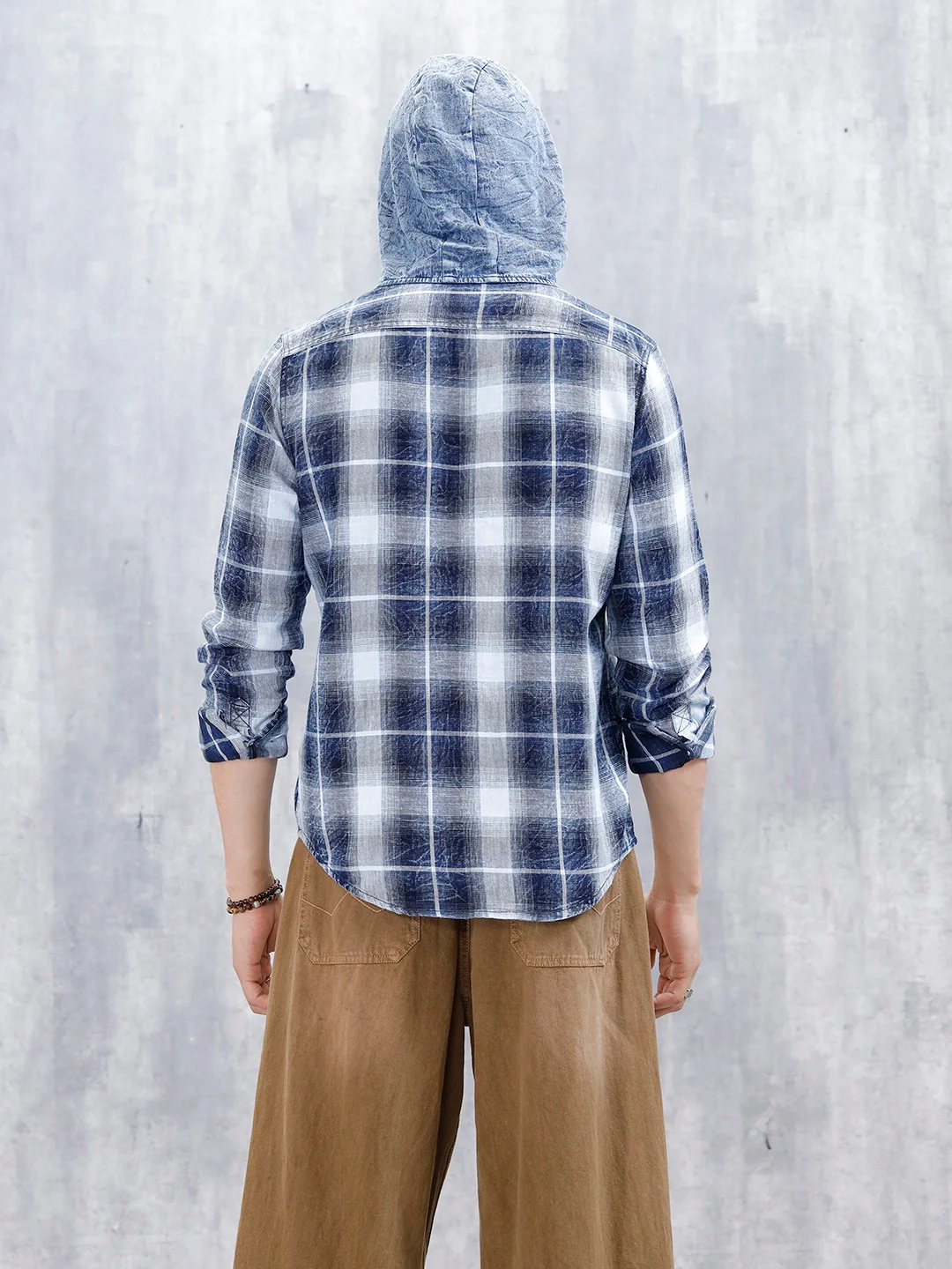 Casual Slim Fit Shadow Checkered Pattern Shirt  | Navy Blue - Image 4