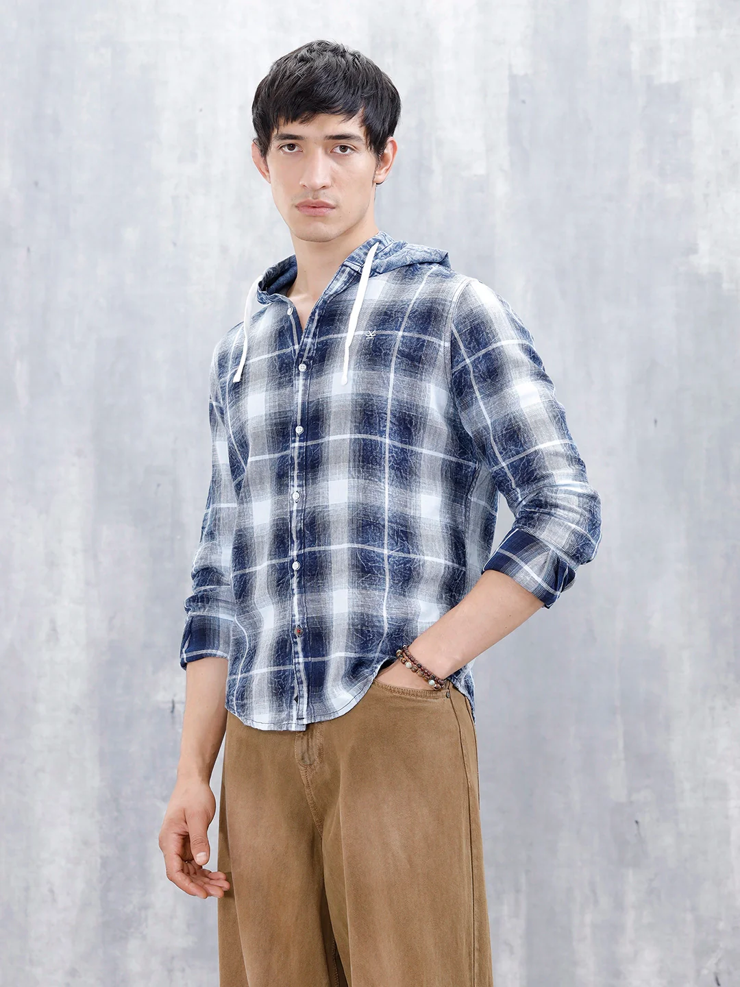 Casual Slim Fit Shadow Checkered Pattern Shirt  | Navy Blue - Image 5