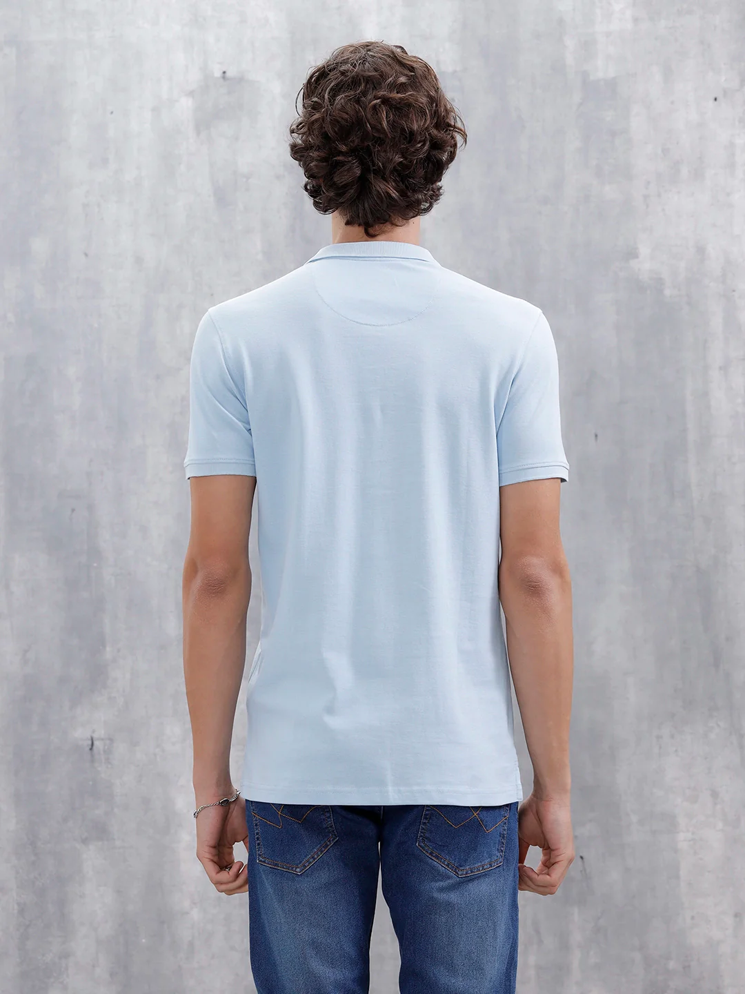 Casual Slim Fit Solid Polo T-Shirt | Light Blue - Image 3