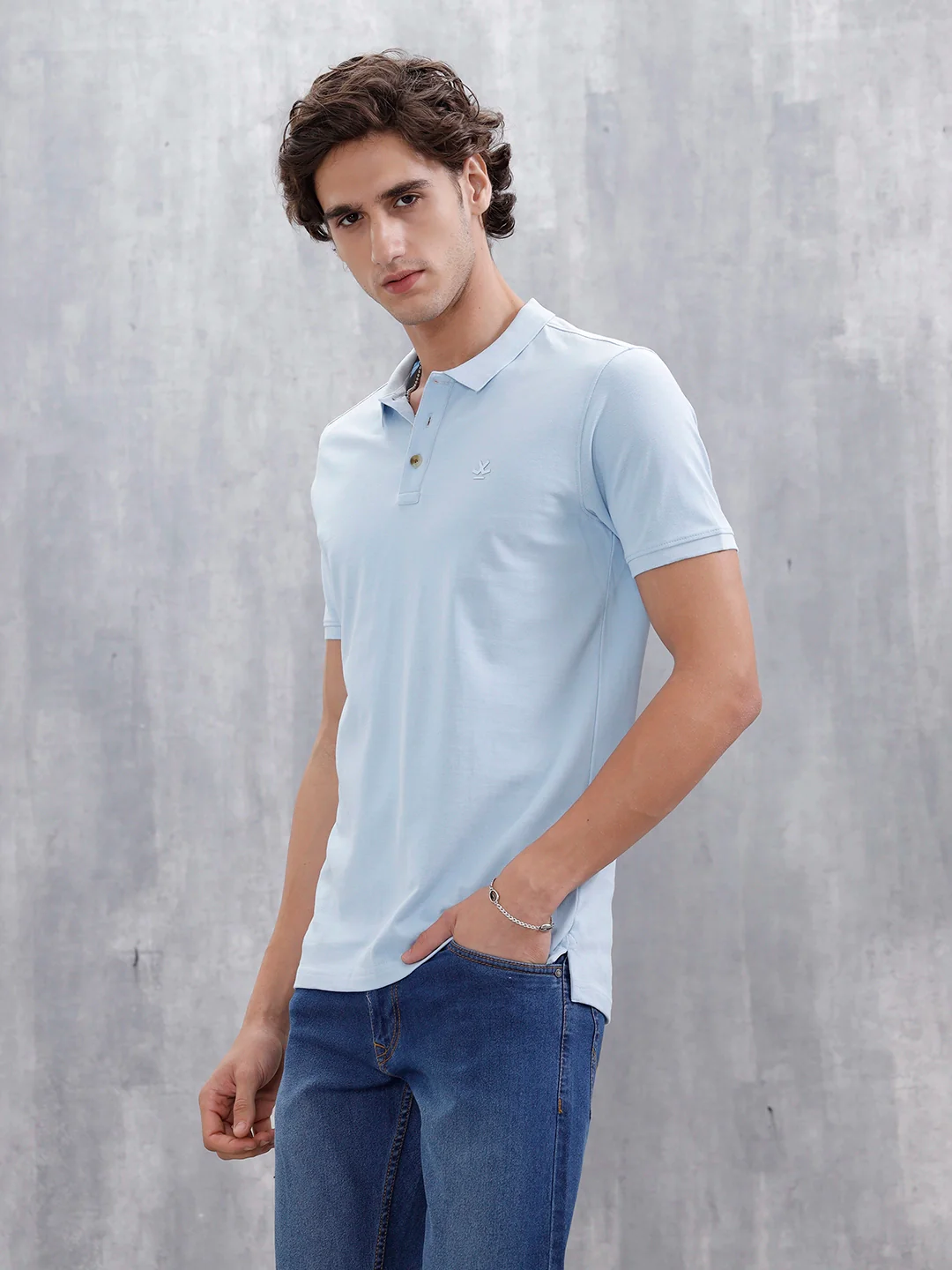 Casual Slim Fit Solid Polo T-Shirt | Light Blue - Image 4