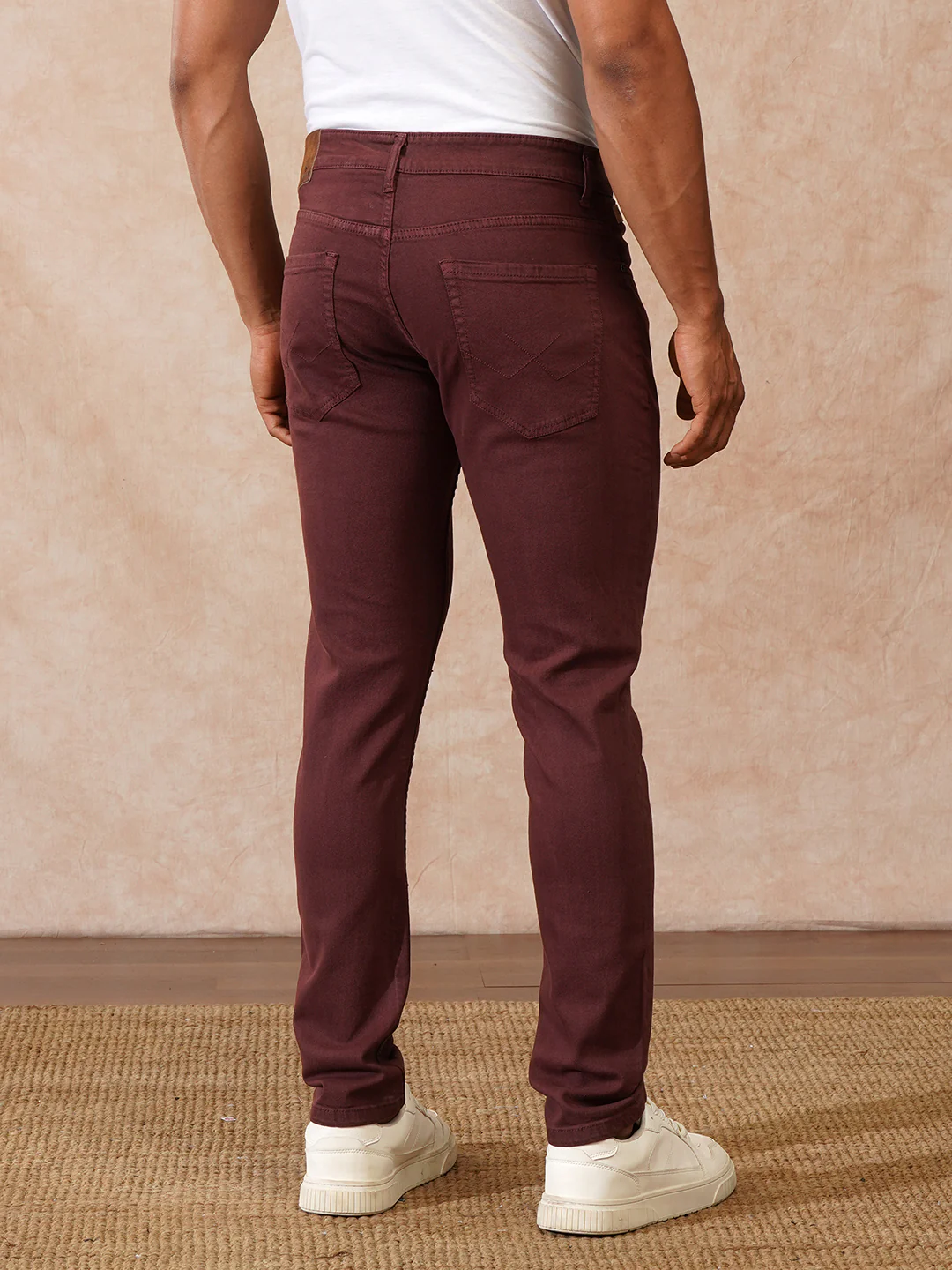 Casual Tapered Fit Jeans | Maroon - Image 3
