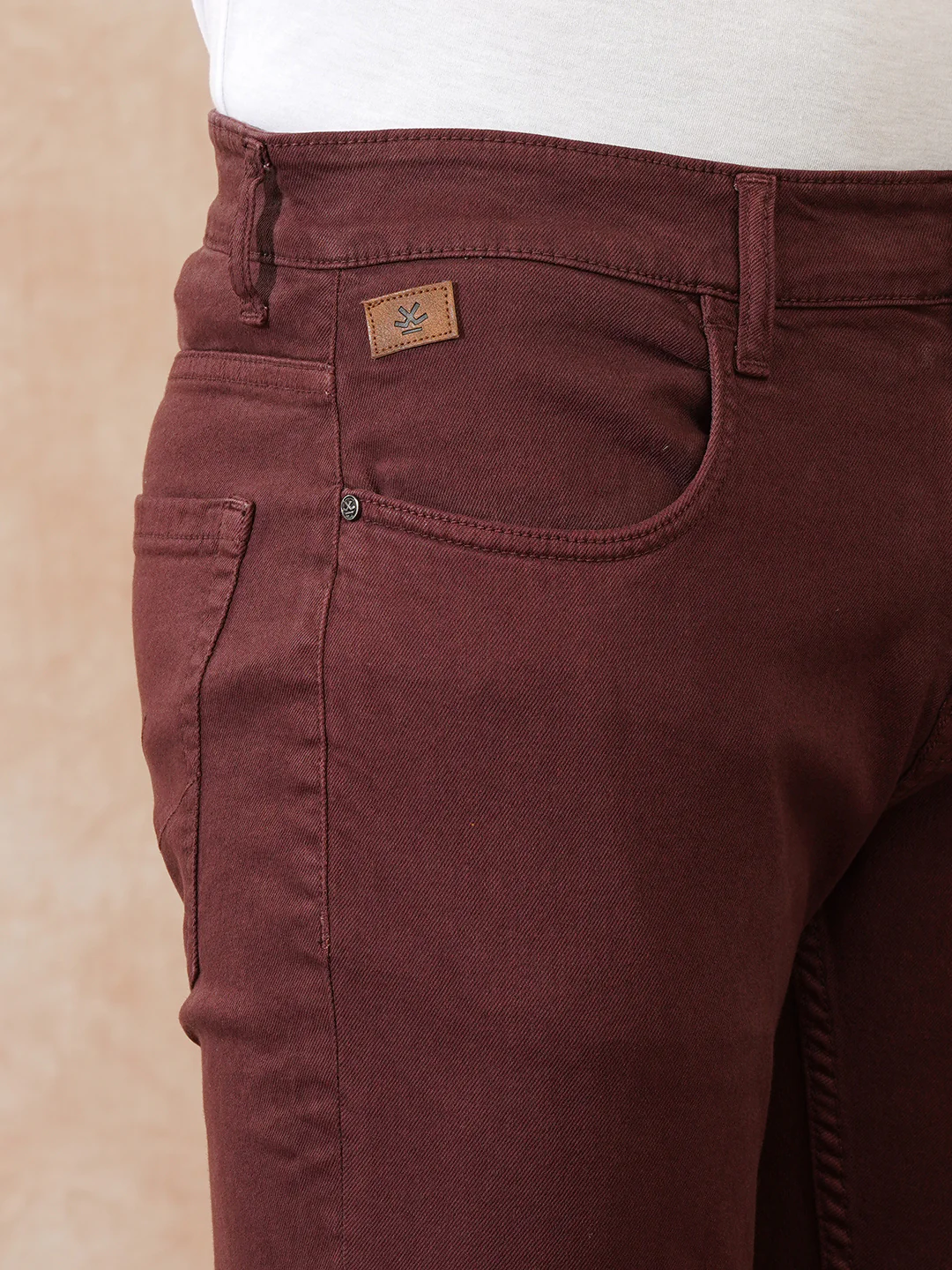 Casual Tapered Fit Jeans | Maroon - Image 5