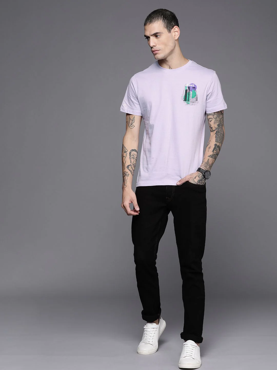Chaos Printed Lavender T-Shirt - Image 5