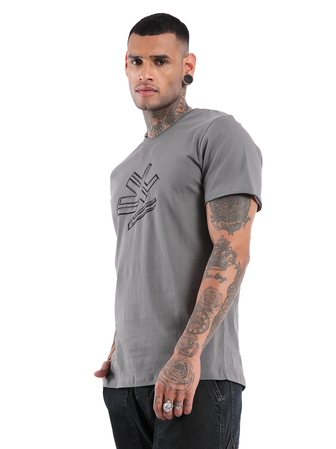 Charcoal Grey Chest Printed T-Shirt - Image 4