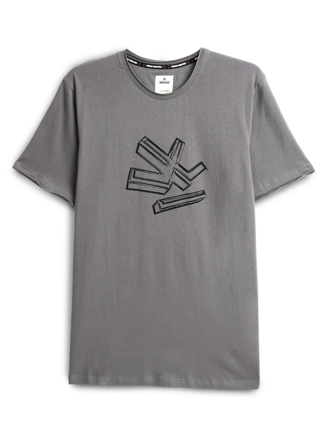 Charcoal Grey Chest Printed T-Shirt - Image 6