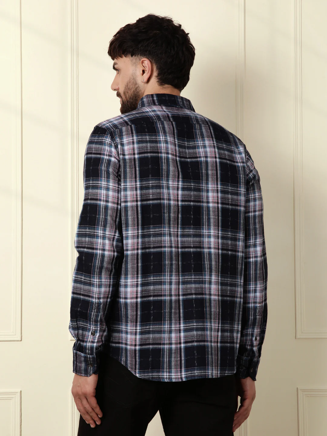 Cotton Checks Slim Fit Shirt | Black - Image 3