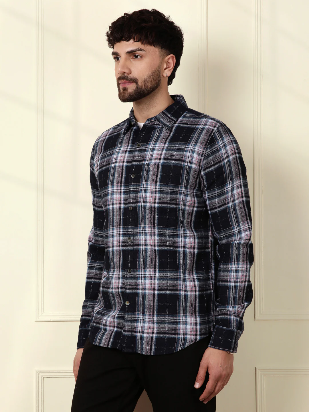 Cotton Checks Slim Fit Shirt | Black - Image 4