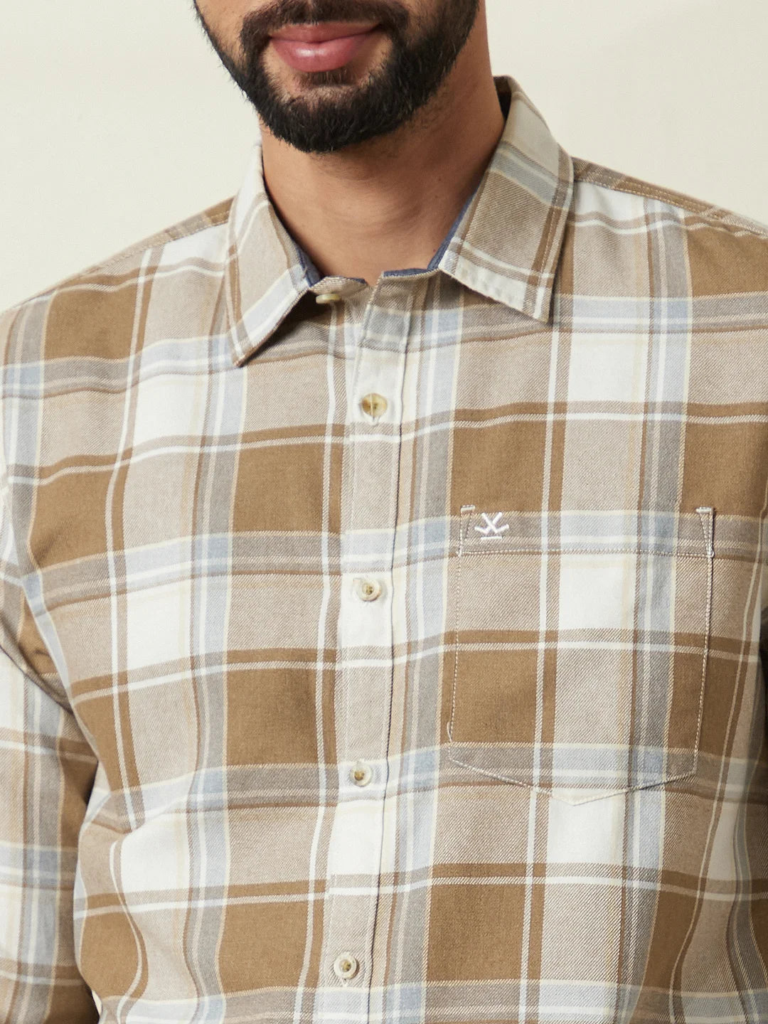 Tonal Checked Slim Fit Shirt | Brown - Image 5