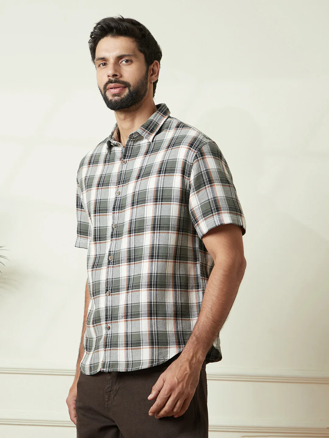 Checked Open Dobby Shirt | Green - Image 4