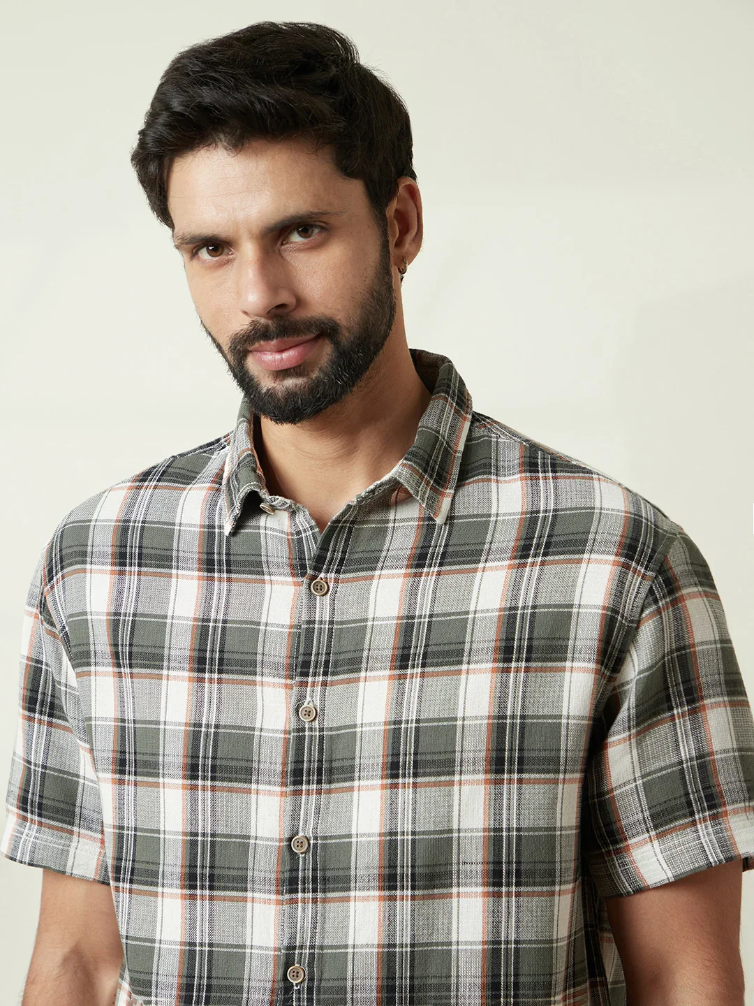 Checked Open Dobby Shirt | Green - Image 5