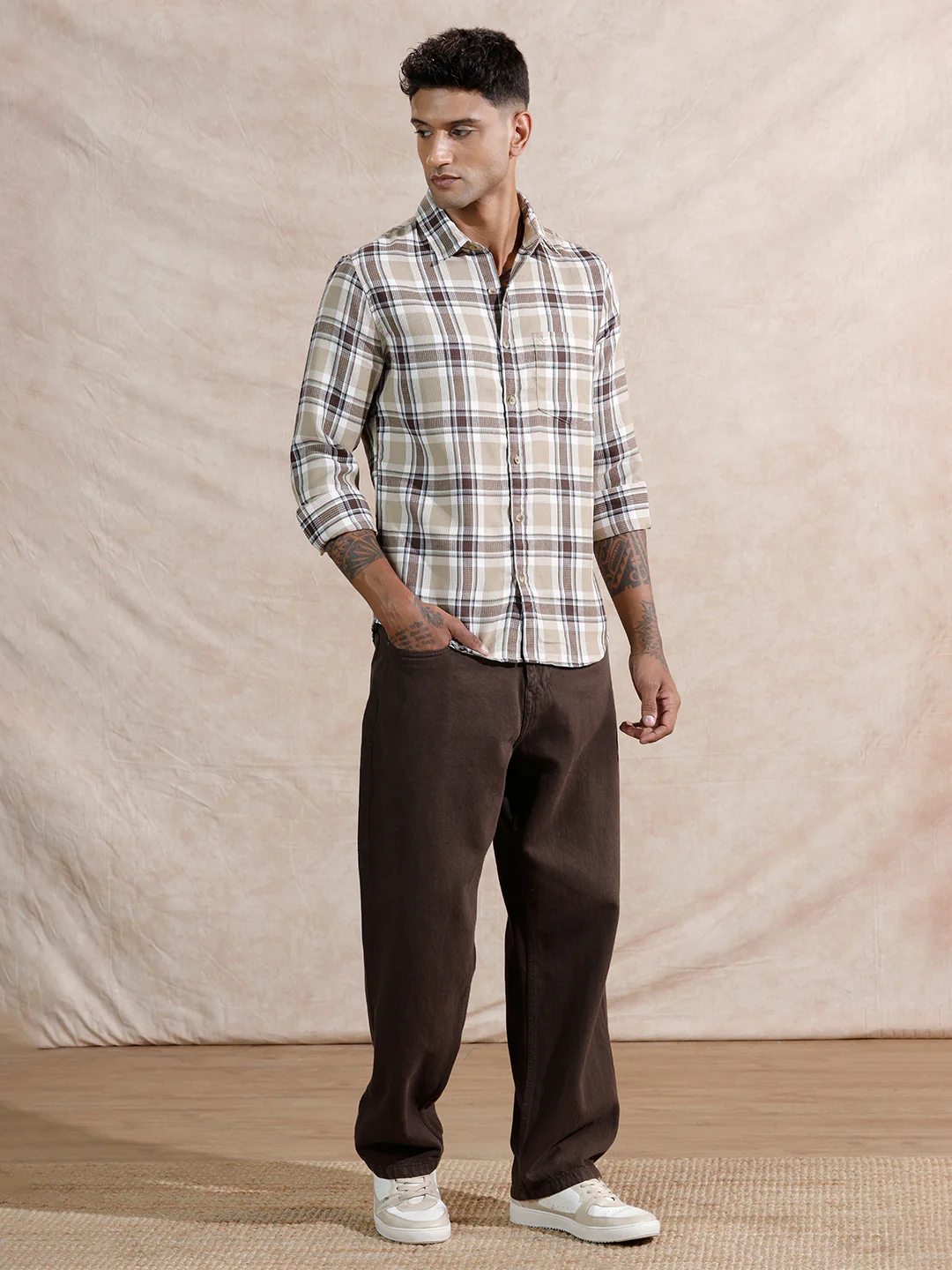 Checked Dobby Regular Fit Shirt | Brown - Image 2