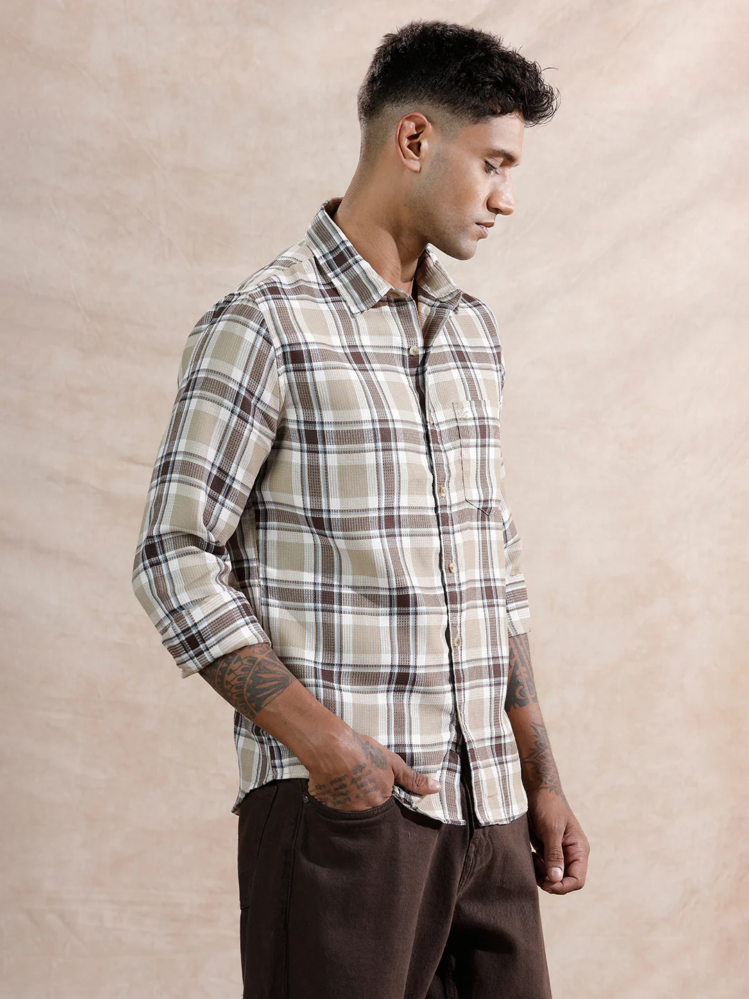 Checked Dobby Regular Fit Shirt | Brown - Image 4