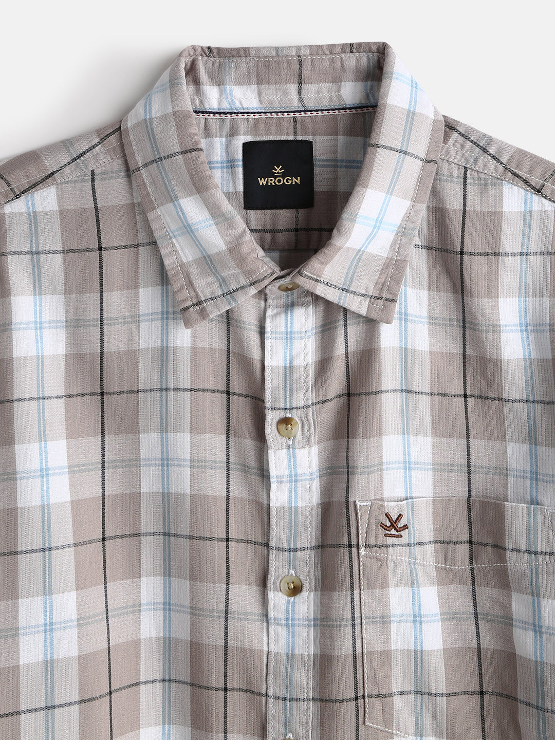 Checked Double Cloth Shirt | Brown - Image 5