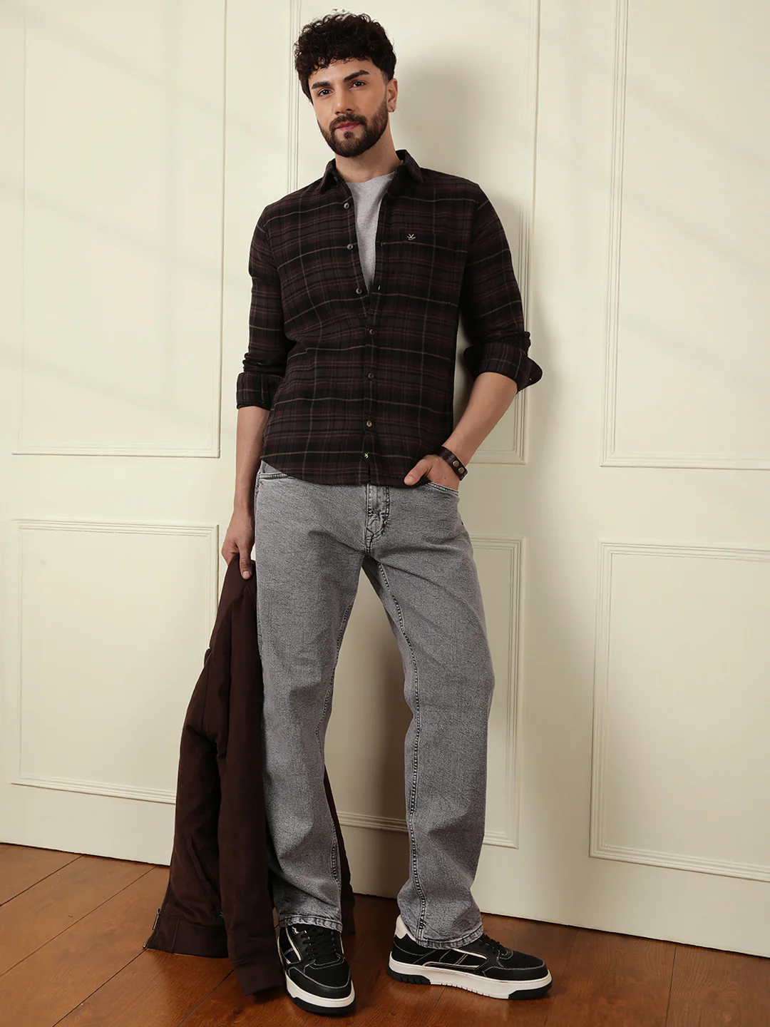 Textured Tonal Check Shirt | Brown - Image 2