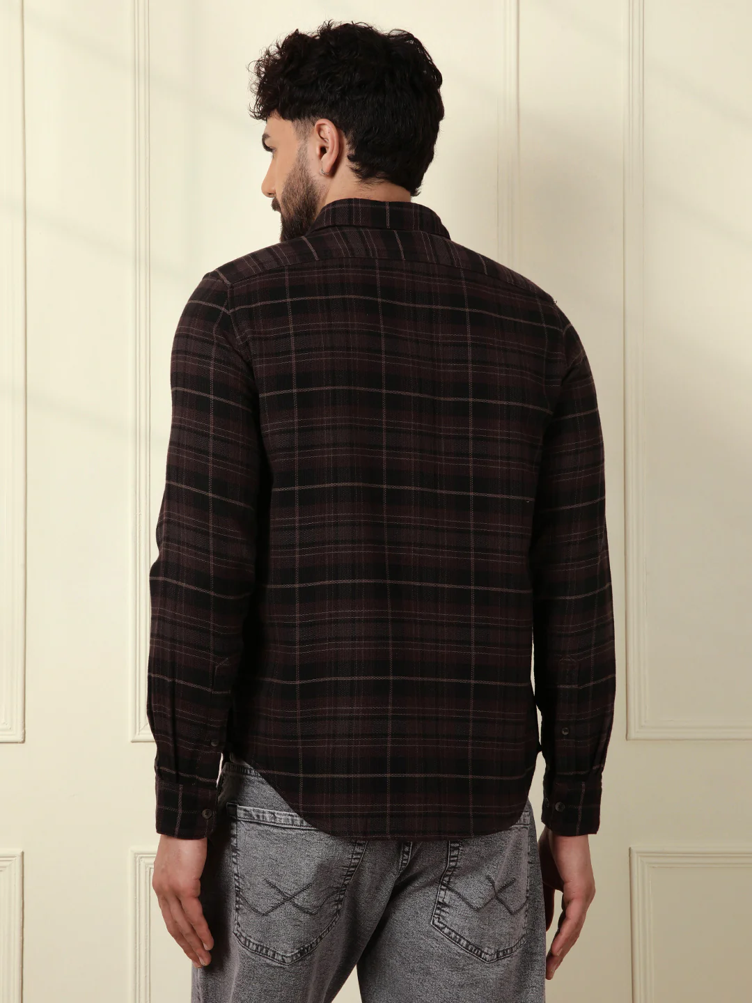 Textured Tonal Check Shirt | Brown - Image 3