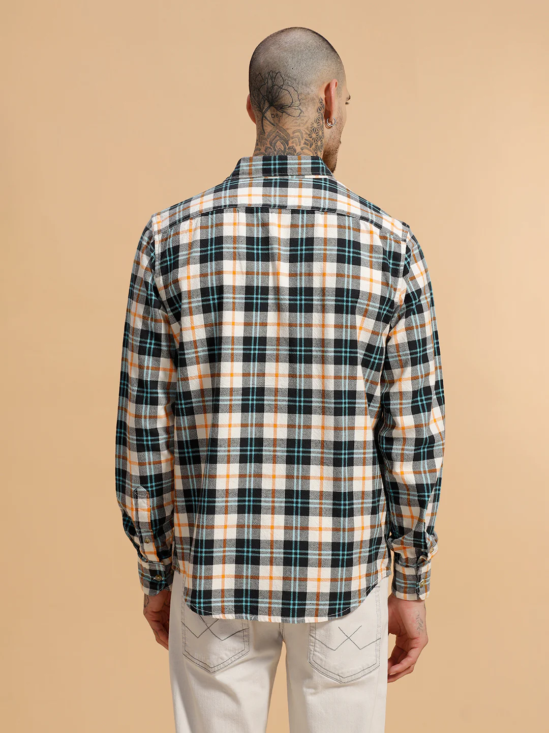 Checked Full Sleeve Cotton Shirt | Blue - Image 3