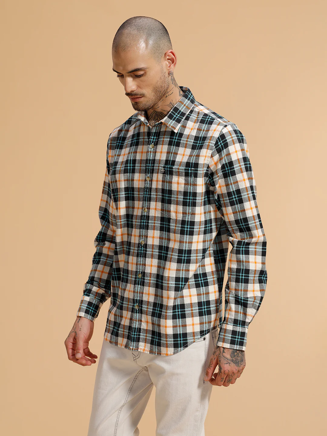 Checked Full Sleeve Cotton Shirt | Blue - Image 4