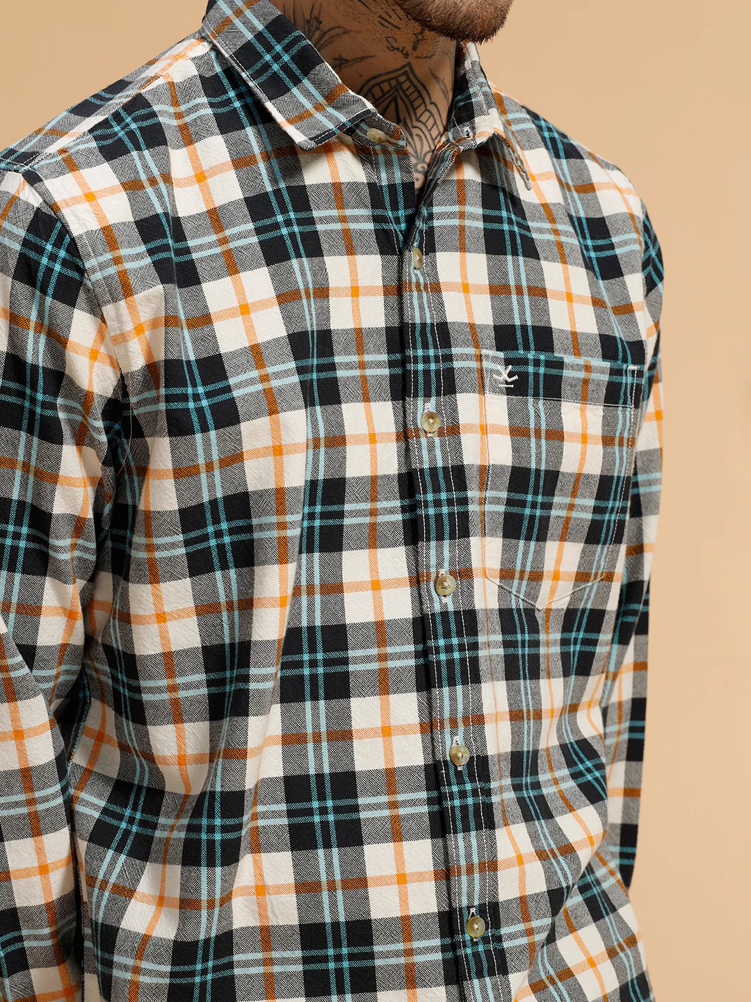Checked Full Sleeve Cotton Shirt | Blue - Image 5