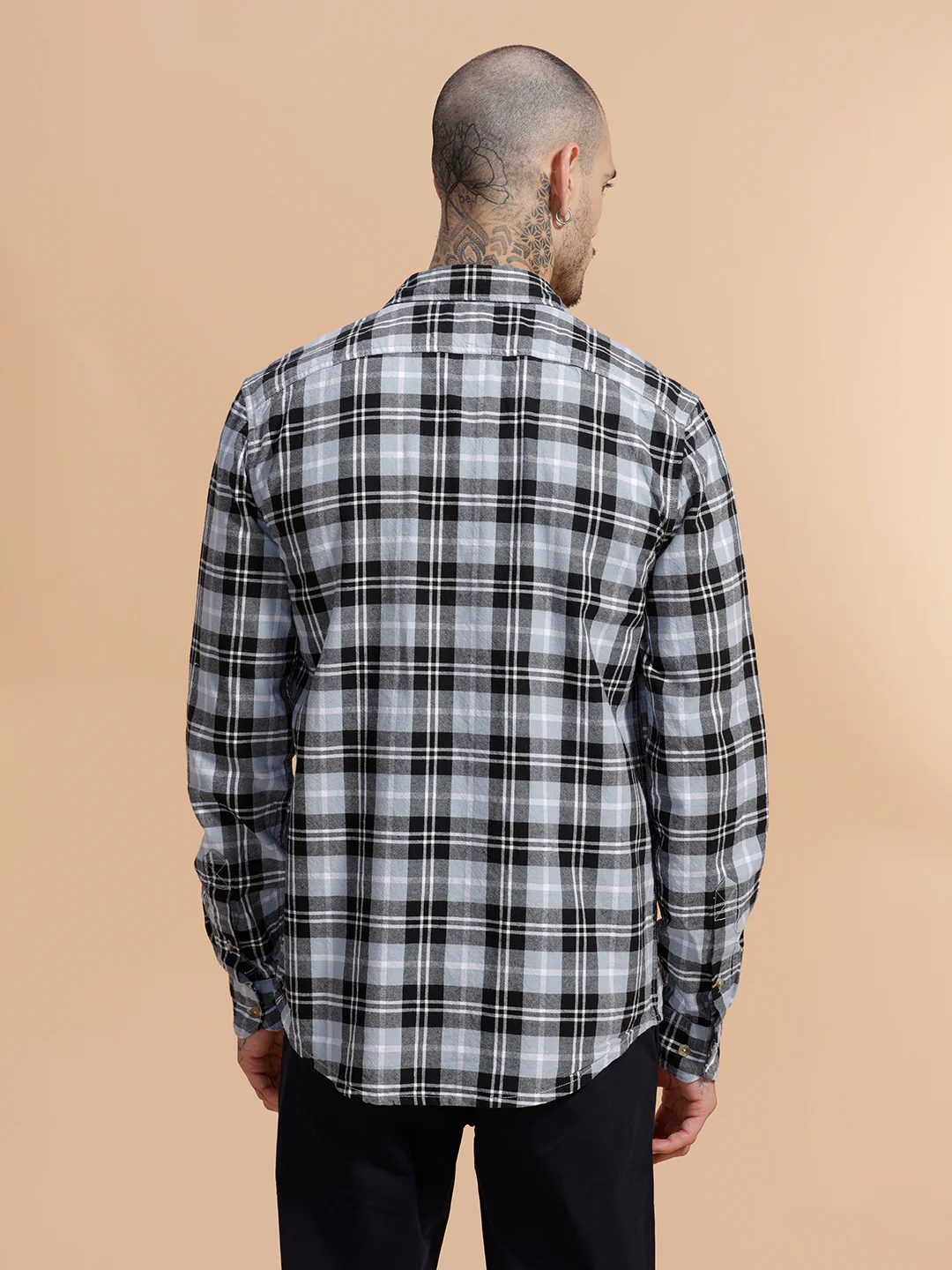 Checked Full Sleeve Cotton Shirt | Light Blue - Image 3