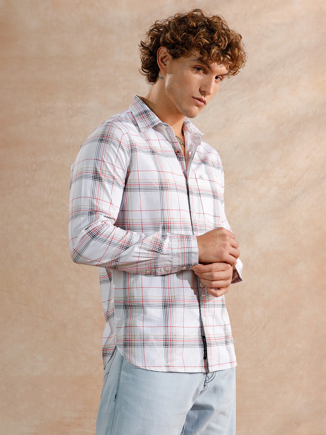 Printed Notebook Checked  Shirt | White - Image 4