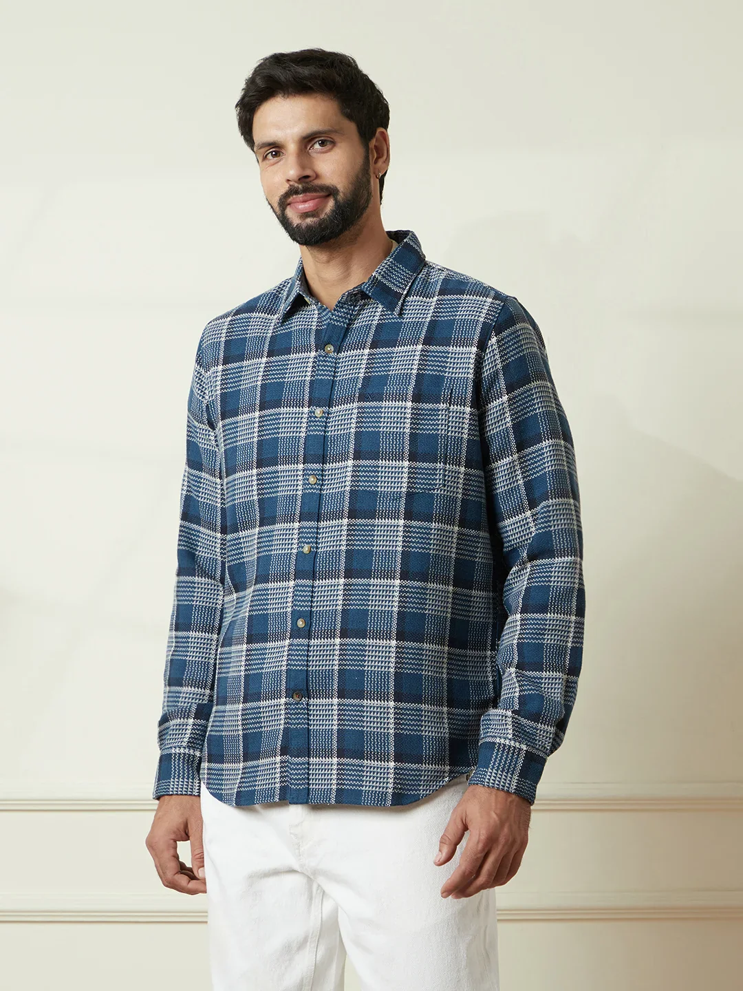 Checked Dobby Pattern Shirt | Blue - Image 4