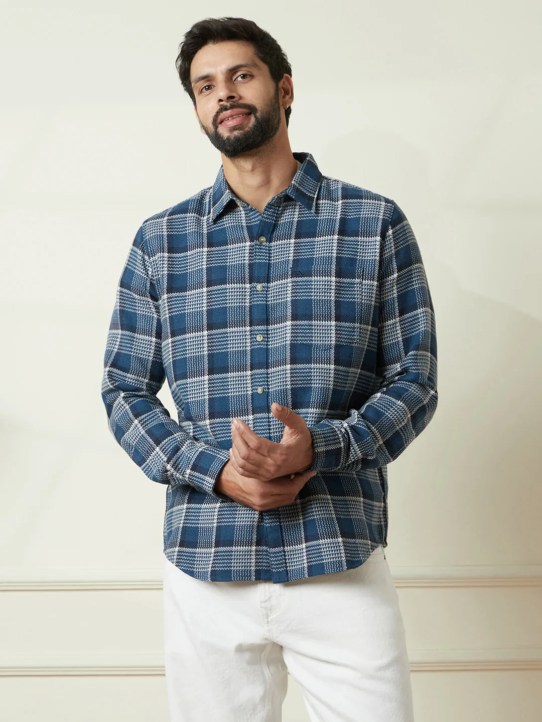 Checked Dobby Pattern Shirt | Blue - Image 5
