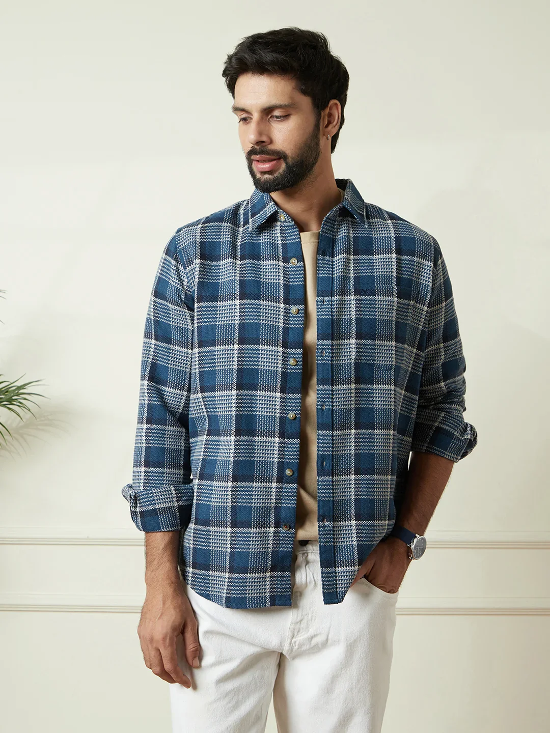 Checked Dobby Pattern Shirt | Blue - Image 6