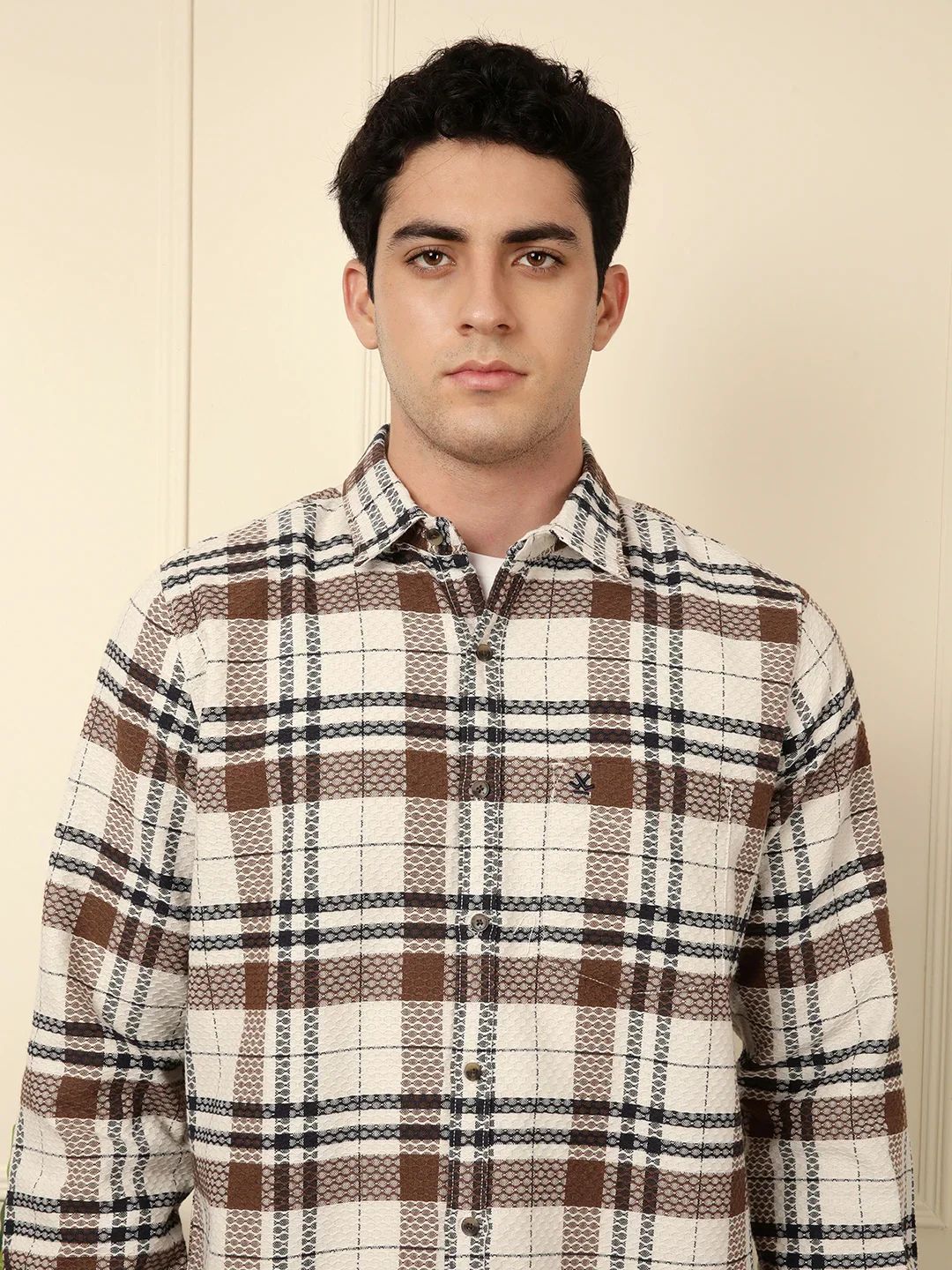 Checked Dobby Pattern Shirt | Brown - Image 5