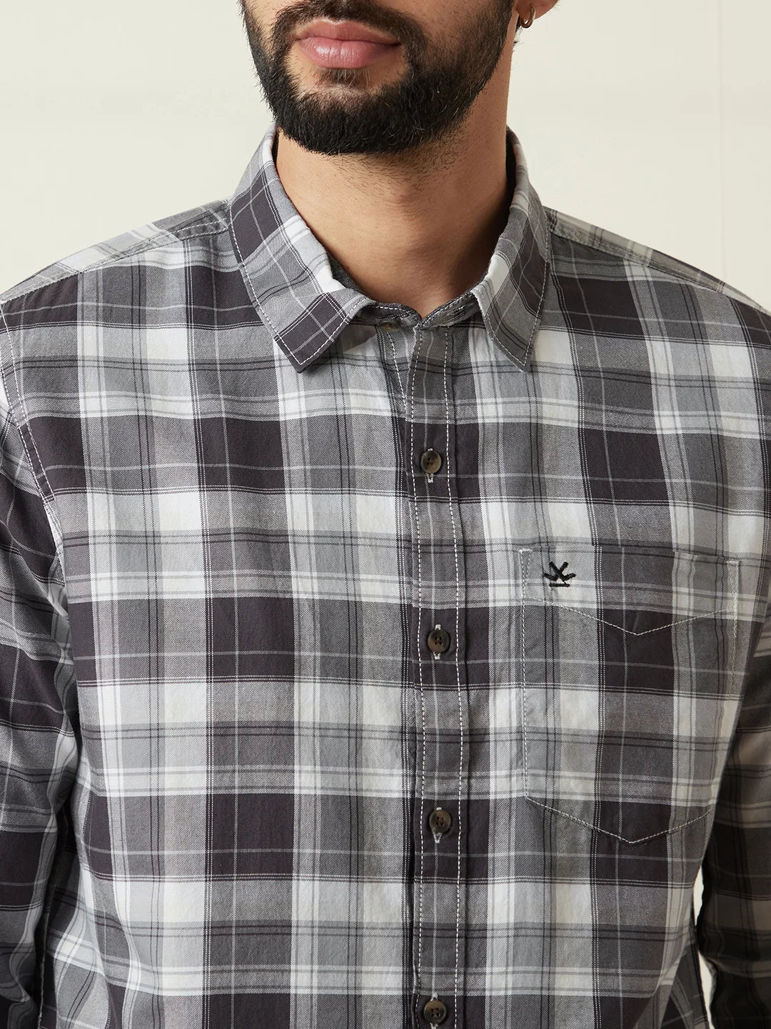 Checked Cotton Oxford Shirt | Grey - Image 5