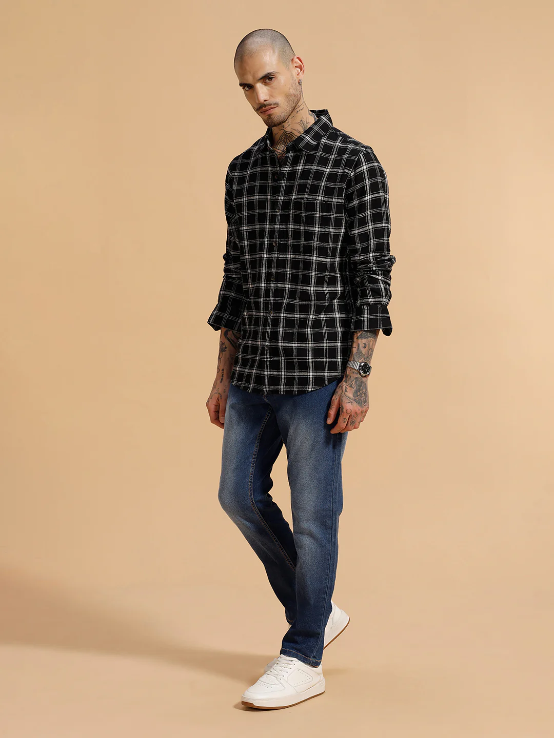 Checked Slub Texture Shirt | Black - Image 2