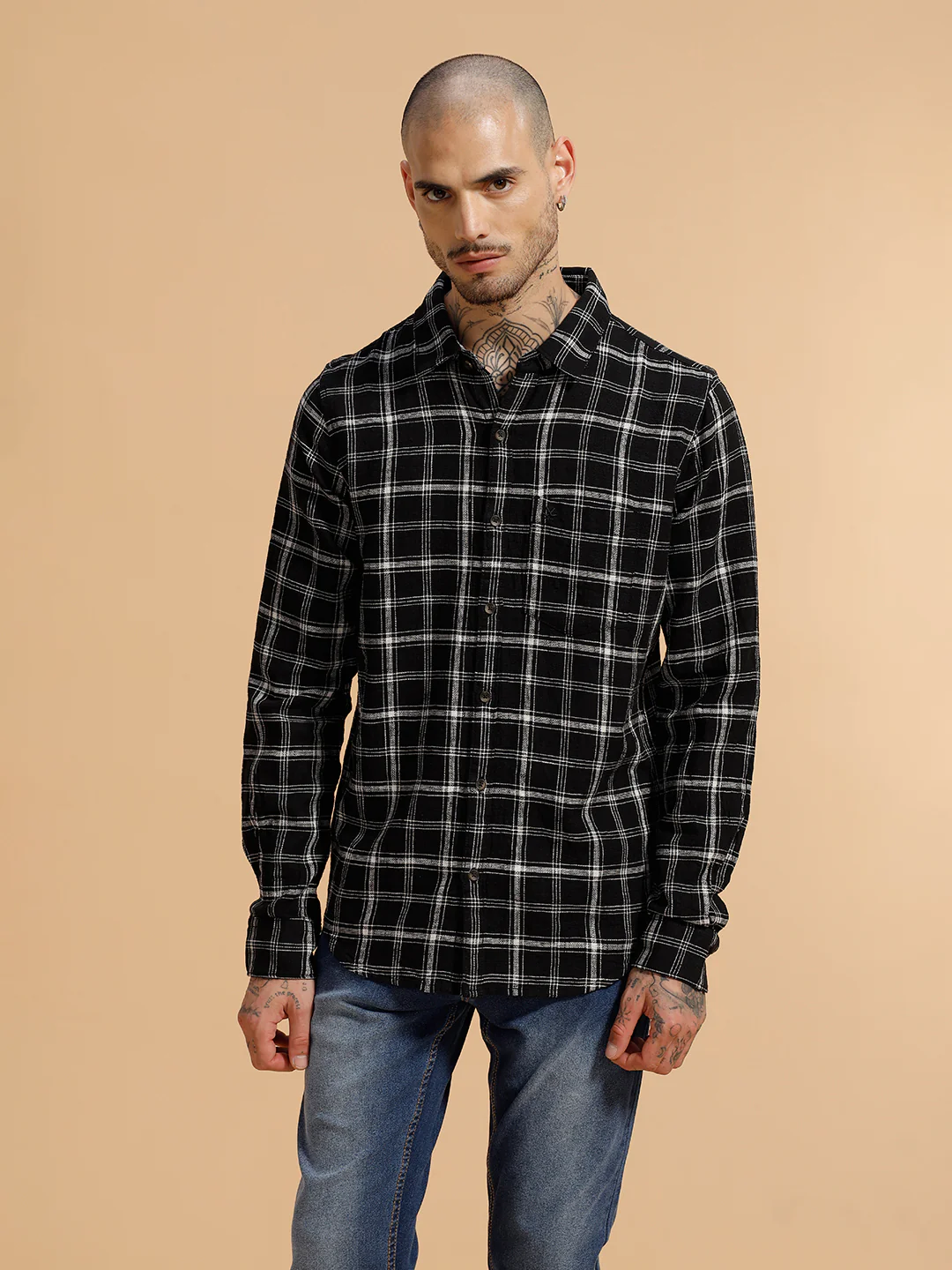 Checked Slub Texture Shirt | Black - Image 4