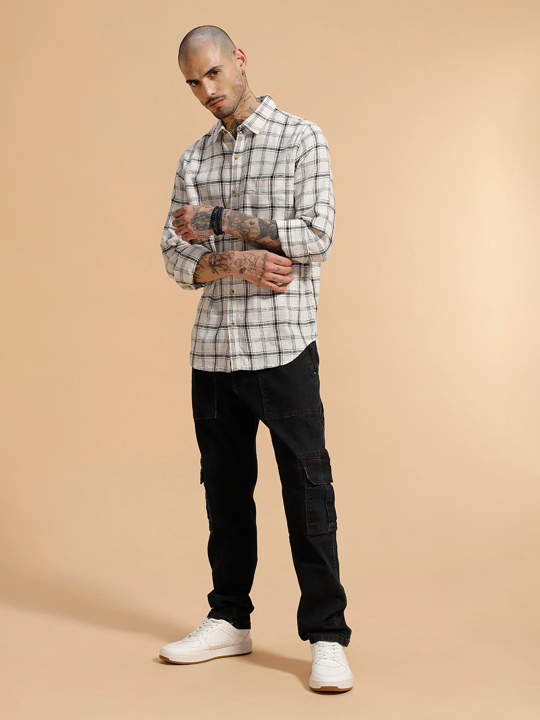 Checked Slub Texture Shirt | Off White - Image 2
