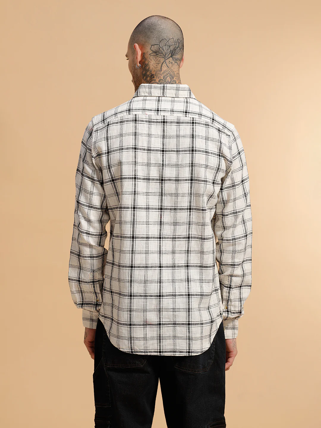 Checked Slub Texture Shirt | Off White - Image 3