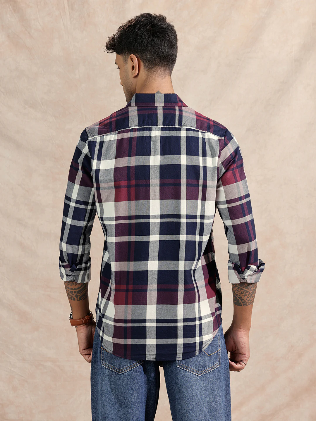 Checked Twill Slim Fit Shirt | Maroon - Image 3