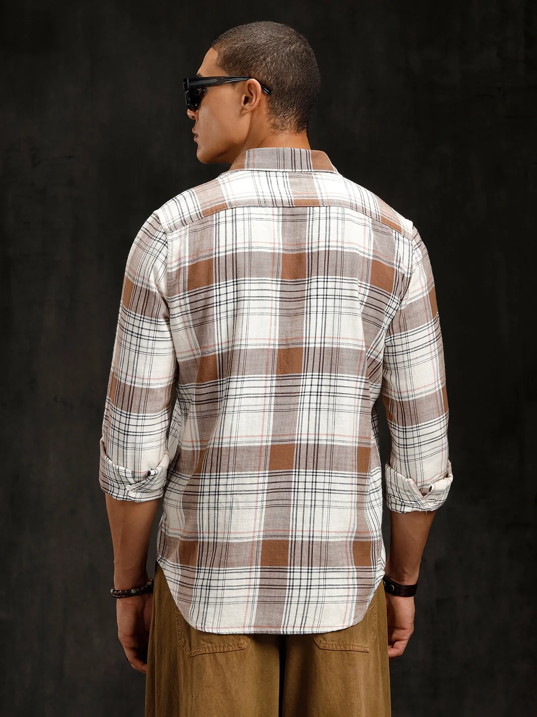 Checkered Cotton Slub Shirt | Brown - Image 3