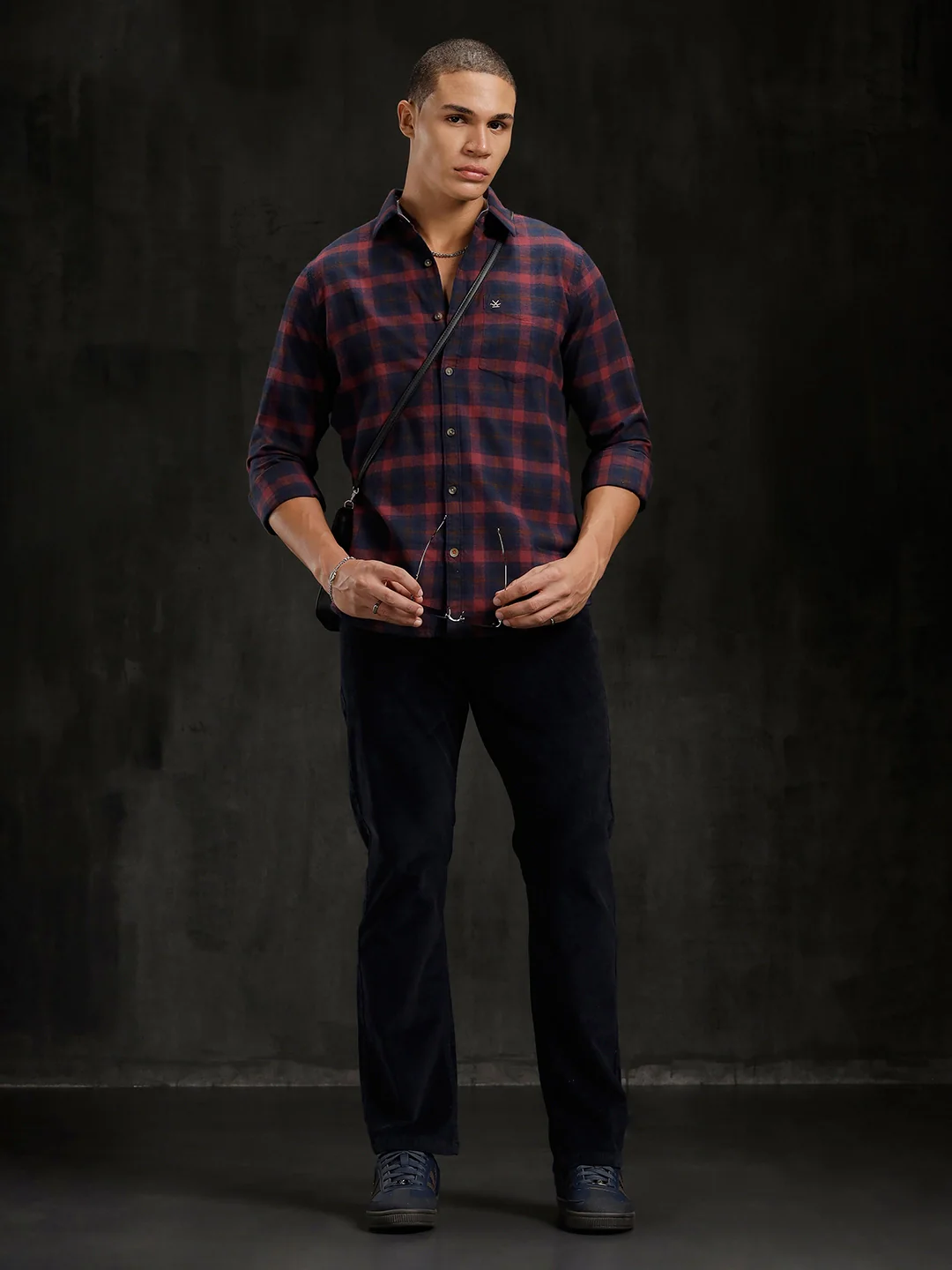Checkered Cotton Twill Shirt | Maroon - Image 2