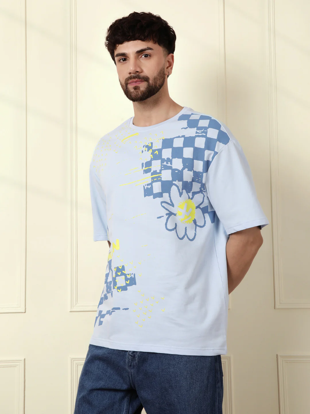 Heavy GSM Placement Print T-Shirt | Blue - Image 5
