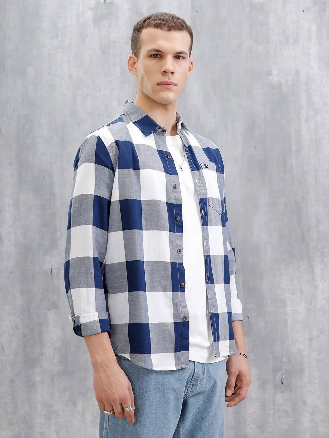 Checkered Full Sleeve Regular Fit Shirt  | Navy Blue - Image 4