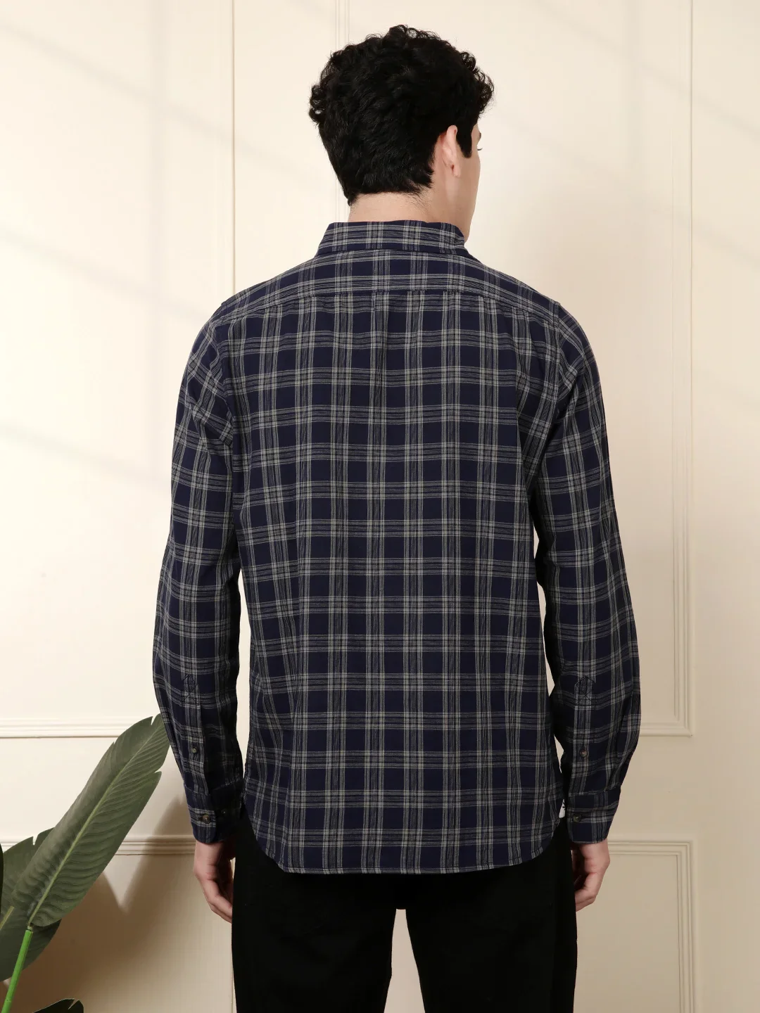 Checkered Full Sleeve Shirt in Navy Blue - Image 3