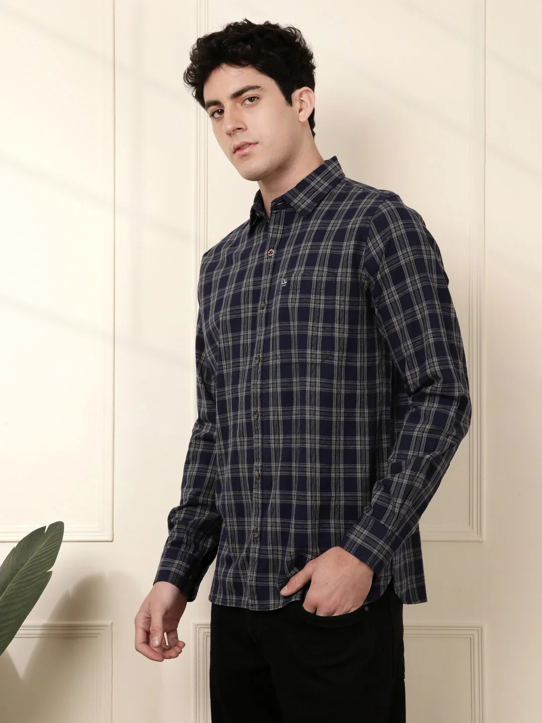 Checkered Full Sleeve Shirt in Navy Blue - Image 4