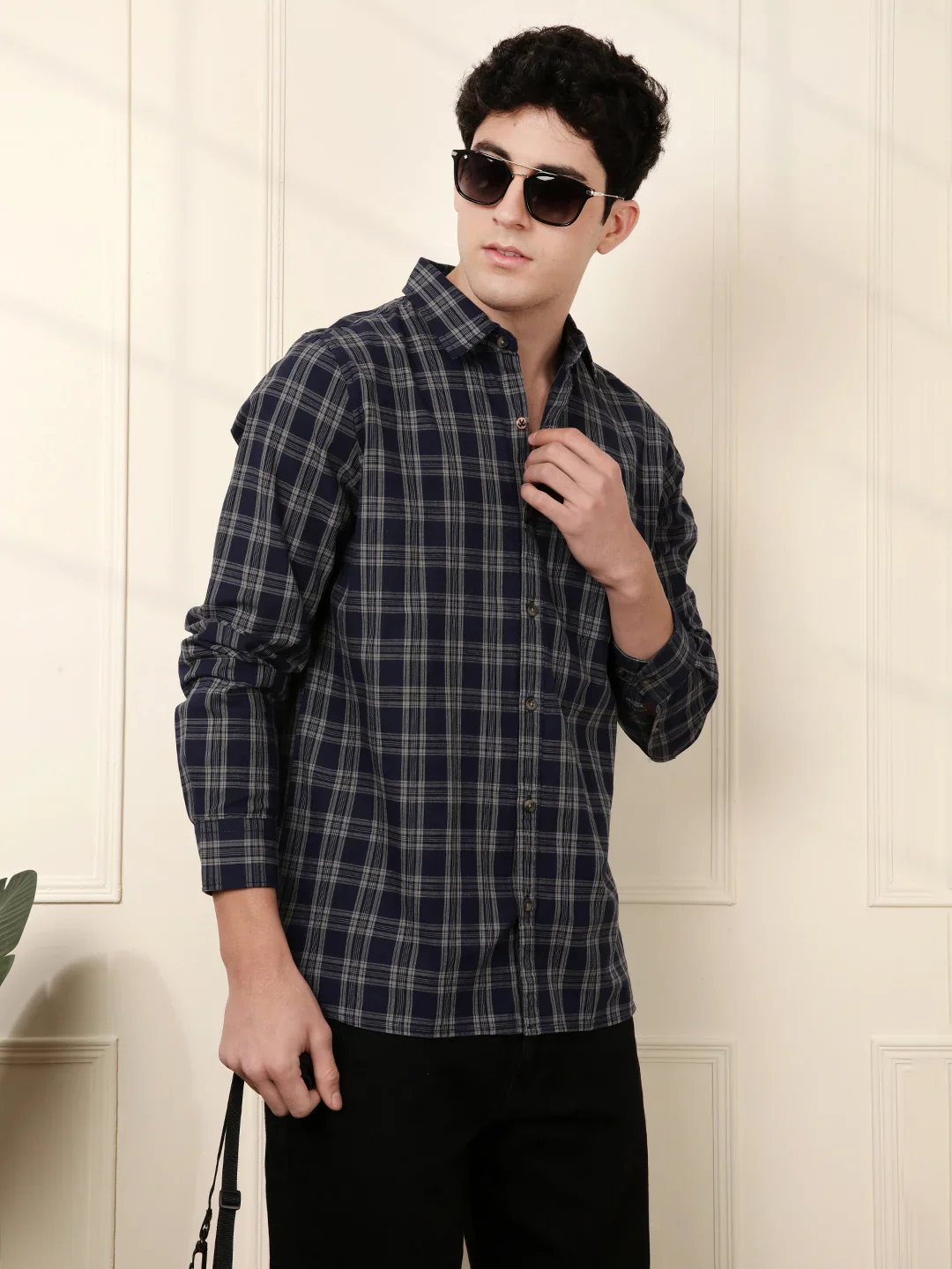 Checkered Full Sleeve Shirt in Navy Blue - Image 6