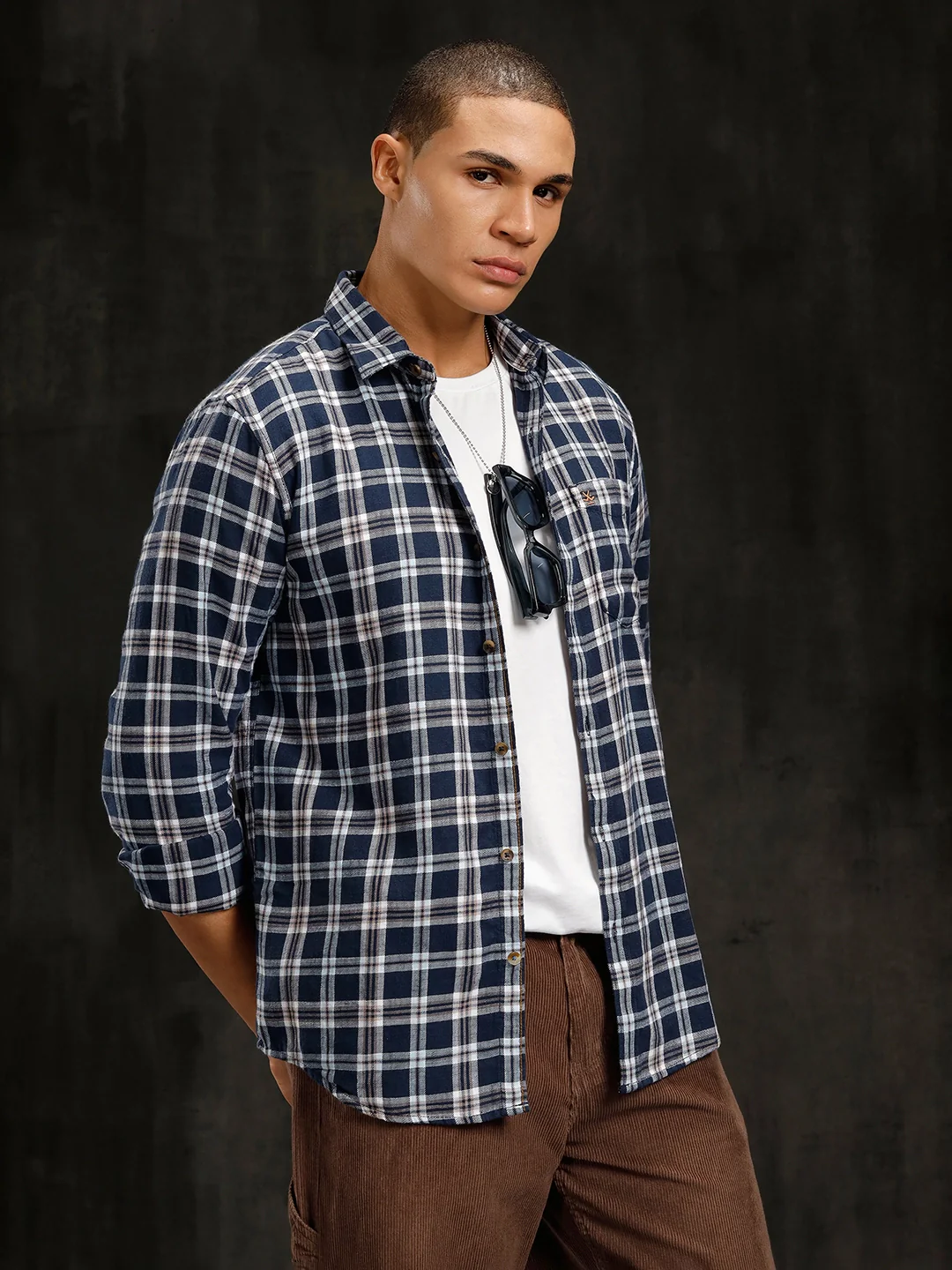Checkered Full Sleeve Shirt  | Navy Blue - Image 4