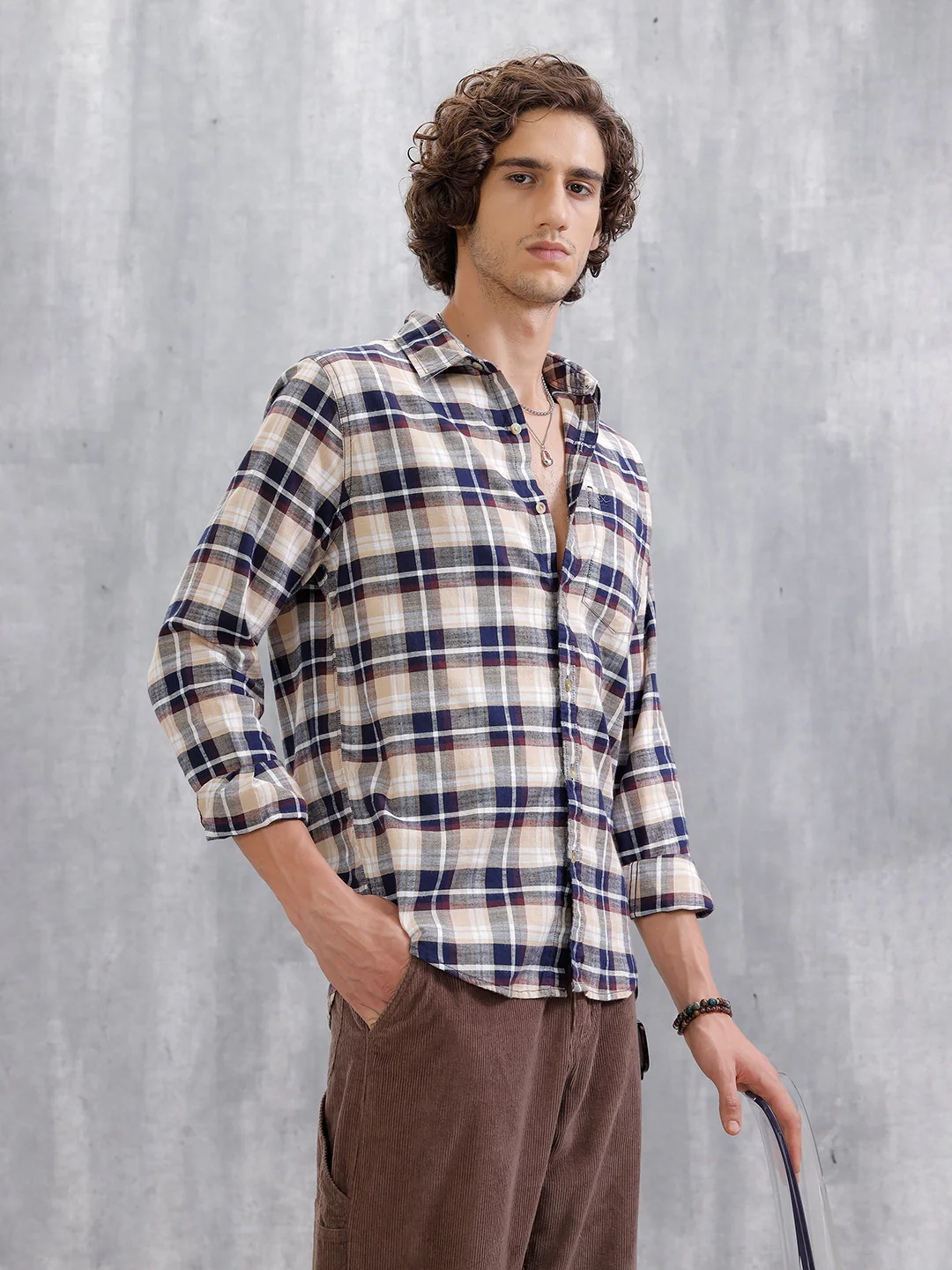 Checkered Full Sleeve Shirt  | Navy Blue - Image 4