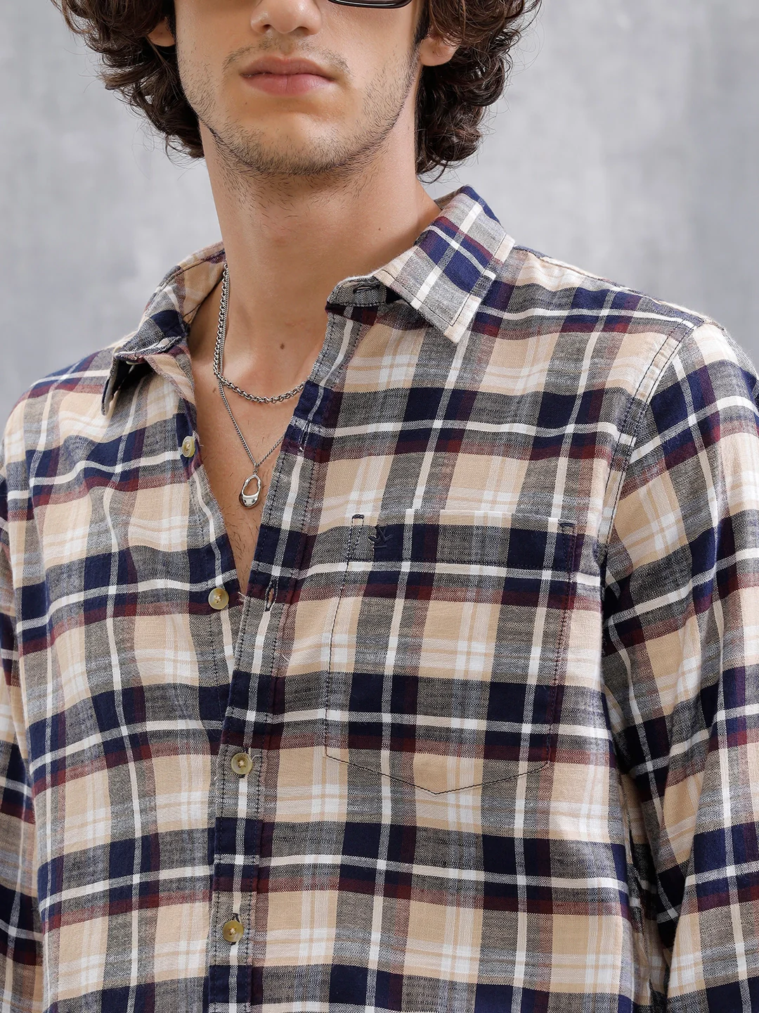 Checkered Full Sleeve Shirt  | Navy Blue - Image 5