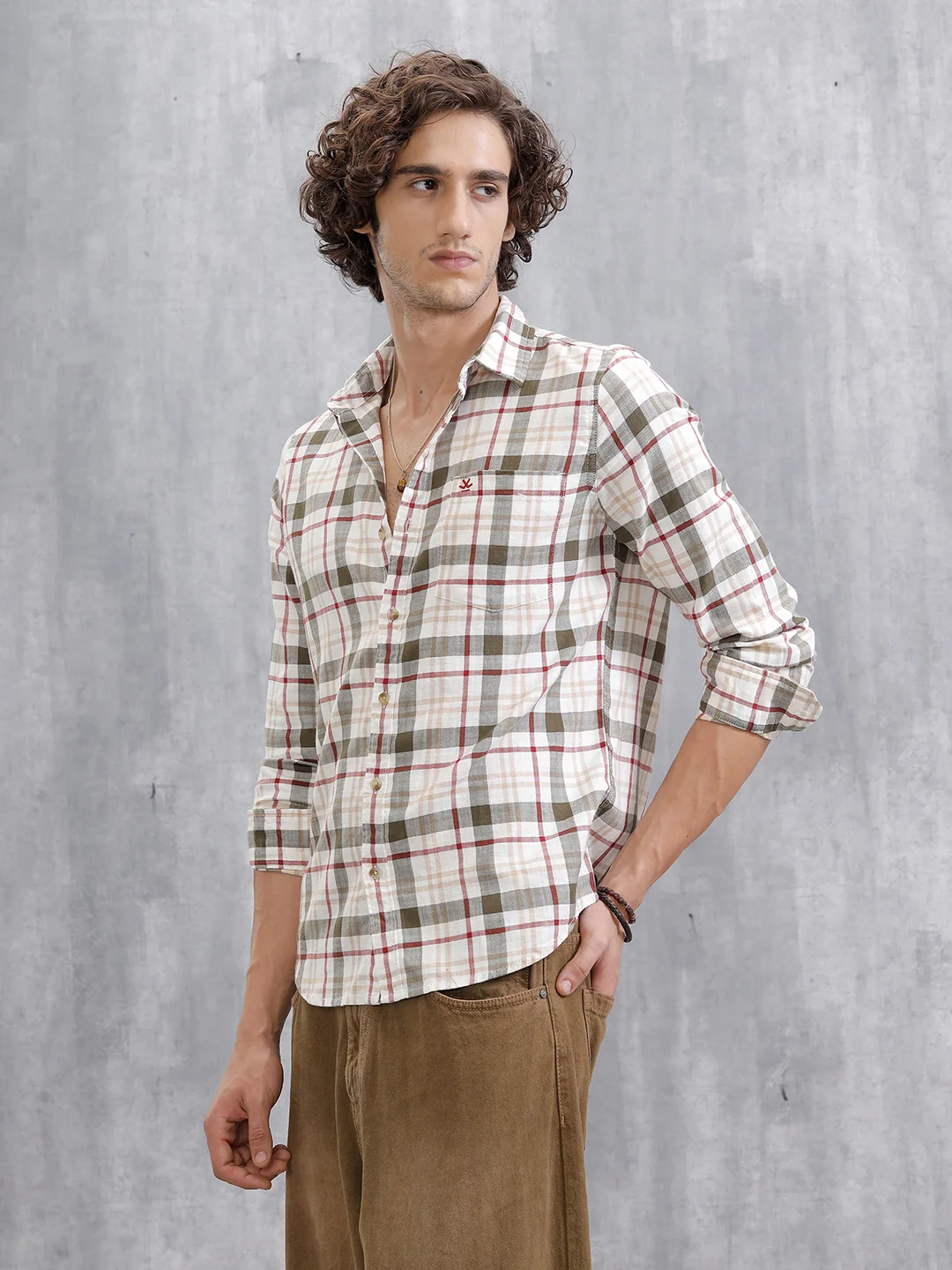 Checkered Full Sleeve Shirt | Off White - Image 4