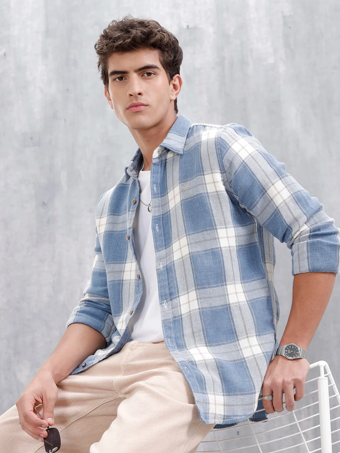 Checkered Pattern Casual Shirt For Men |Blue - Image 2