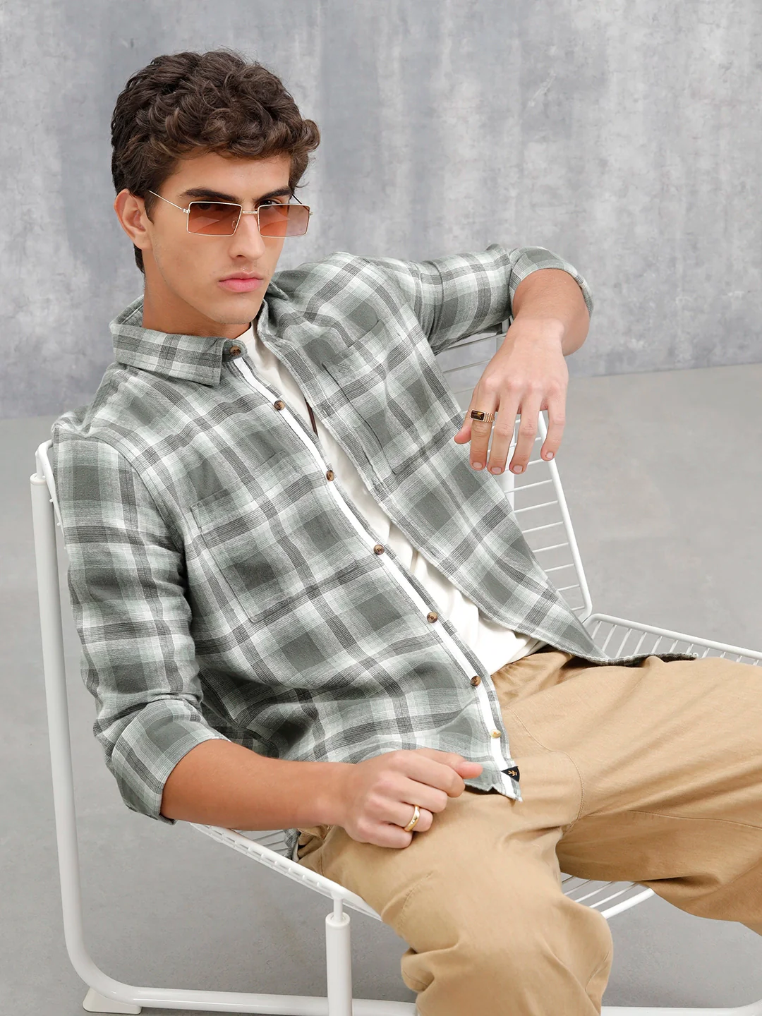 Checkered Pattern Casual Shirt For Men | Green - Image 2